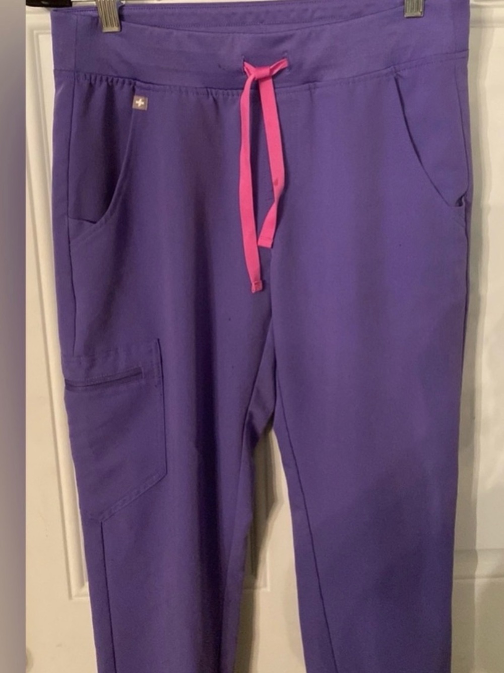 Figs Purple Jogger Scrub Pants with Pink Drawstring - Picture 3 of 7